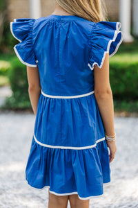 Girls: At This Time Navy Blue Babydoll Dress