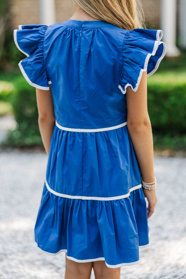 Girls: At This Time Navy Blue Babydoll Dress