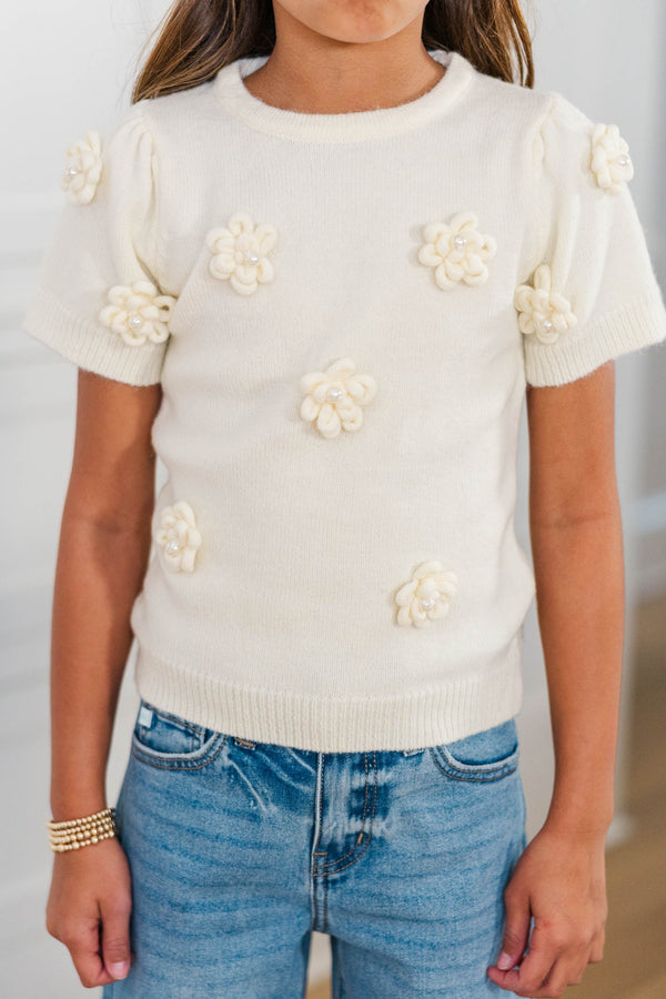 Girls: All In Your Head Cream Floral Sweater