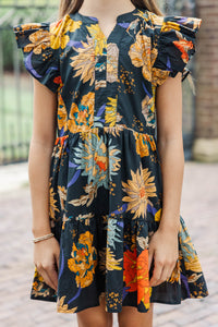 Girls: At This Time Black and Yellow Floral Dress