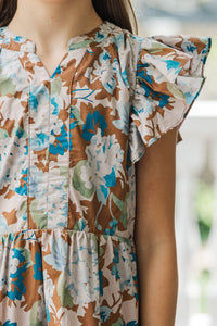 Girls: At This Time Brown Ditsy Floral Dress