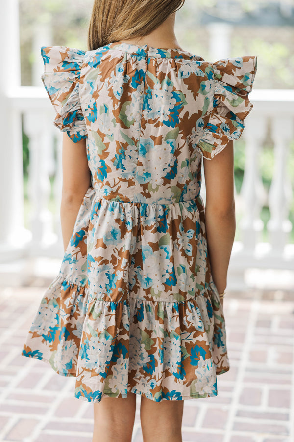 Girls: At This Time Brown Ditsy Floral Dress