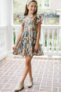 Girls: At This Time Brown Ditsy Floral Dress