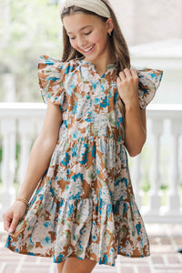 Girls: At This Time Brown Ditsy Floral Dress