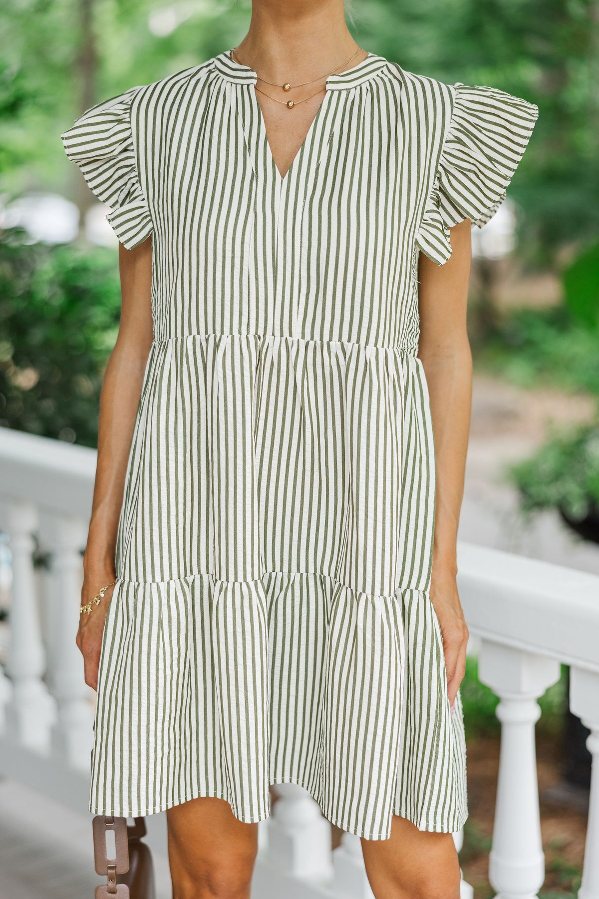 Maya Olive Green Handwoven Striped A-Line Dress main image 1