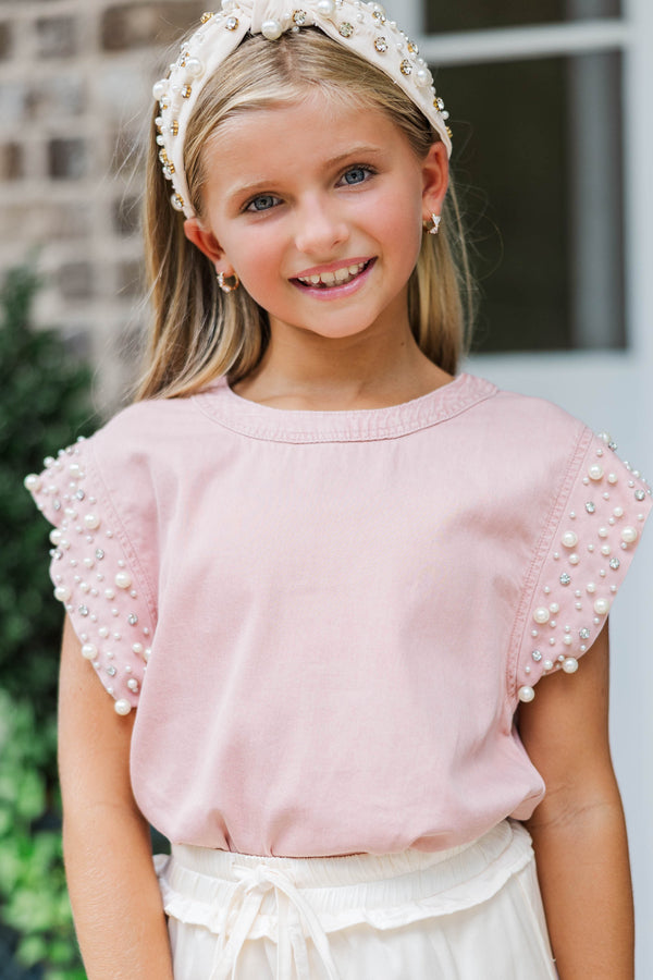 Girls: Radiant Glow Pink Pearl Embellished Blouse