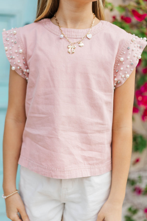 Girls: Radiant Glow Pink Pearl Embellished Blouse
