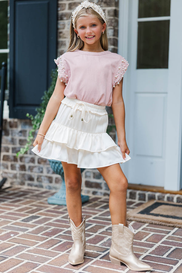 Girls: Radiant Glow Pink Pearl Embellished Blouse