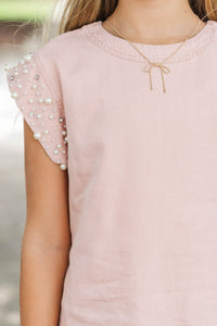 Girls: Radiant Glow Pink Pearl Embellished Blouse