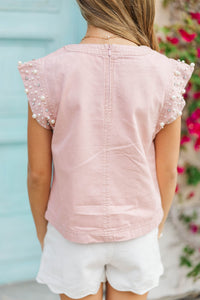 Girls: Radiant Glow Pink Pearl Embellished Blouse