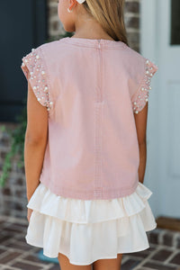 Girls: Radiant Glow Pink Pearl Embellished Blouse