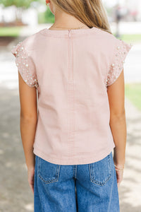 Girls: Radiant Glow Pink Pearl Embellished Blouse