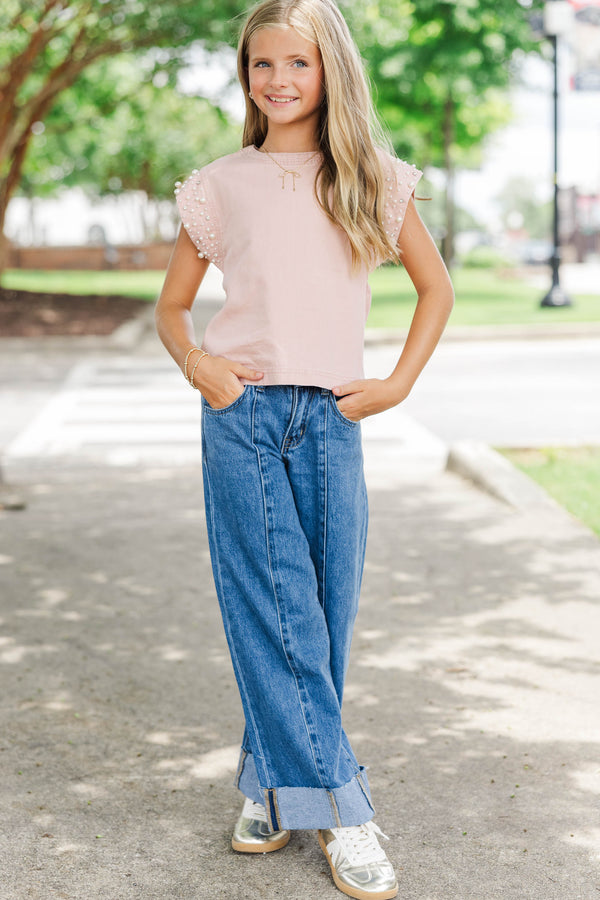 Girls: Radiant Glow Pink Pearl Embellished Blouse