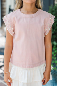 Girls: Radiant Glow Pink Pearl Embellished Blouse