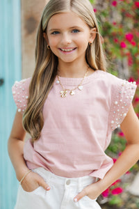 Girls: Radiant Glow Pink Pearl Embellished Blouse