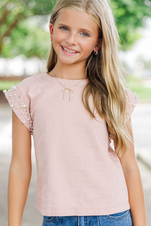 Girls: Radiant Glow Pink Pearl Embellished Blouse