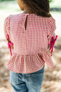 Girls: Can't Leave You Here Magenta Pink Gingham Blouse