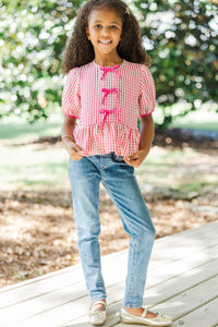 Girls: Can't Leave You Here Magenta Pink Gingham Blouse