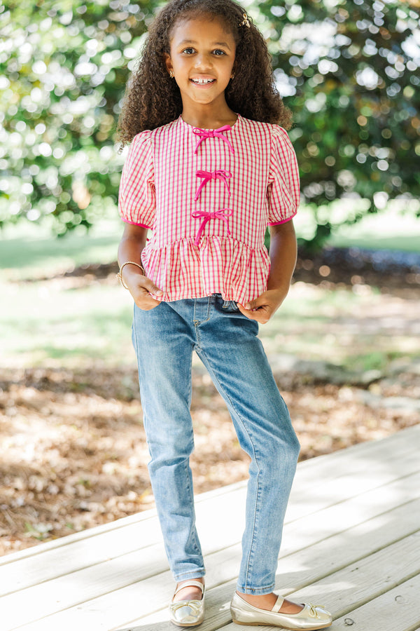 Girls: Can't Leave You Here Magenta Pink Gingham Blouse