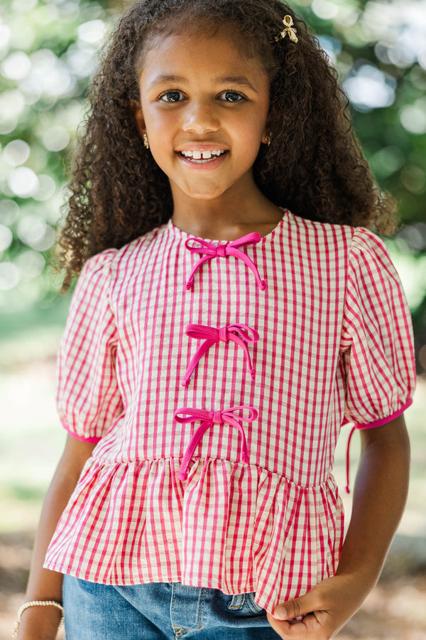 Girls: Can't Leave You Here Magenta Pink Gingham Blouse