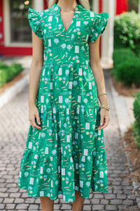 Created Beauty Green Toile Midi Dress