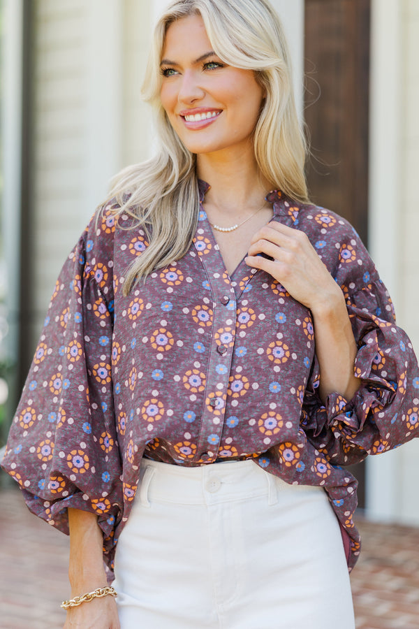 Meant To Be Mine Brown Floral Blouse