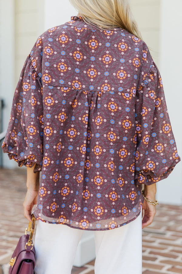 Meant To Be Mine Brown Floral Blouse
