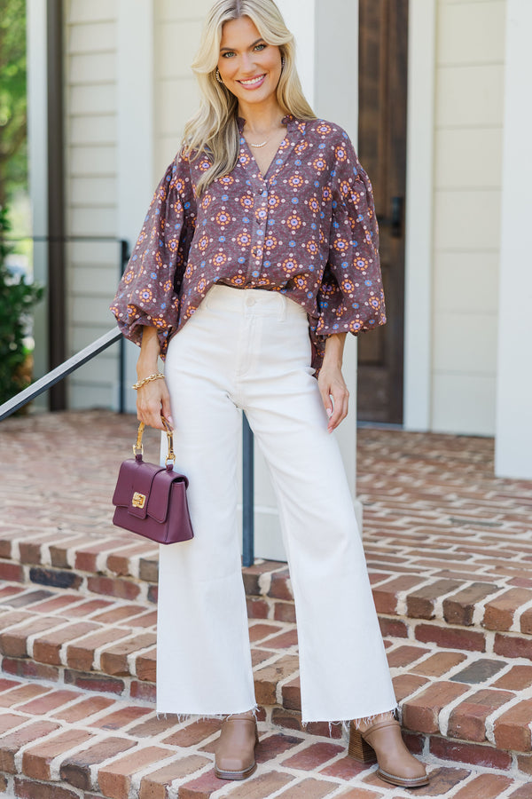 Meant To Be Mine Brown Floral Blouse