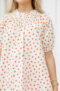 Feeling Fun Cream Apple Print Bubble Sleeve Blouse
