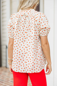 Feeling Fun Cream Apple Print Bubble Sleeve Blouse