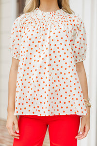 Feeling Fun Cream Apple Print Bubble Sleeve Blouse