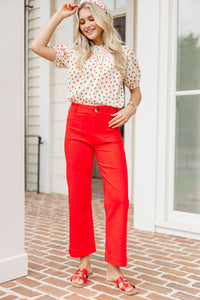 Feeling Fun Cream Apple Print Bubble Sleeve Blouse