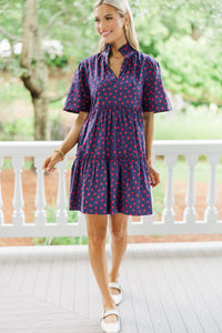 Feeling Your Best Navy Blue Apple Print Dress