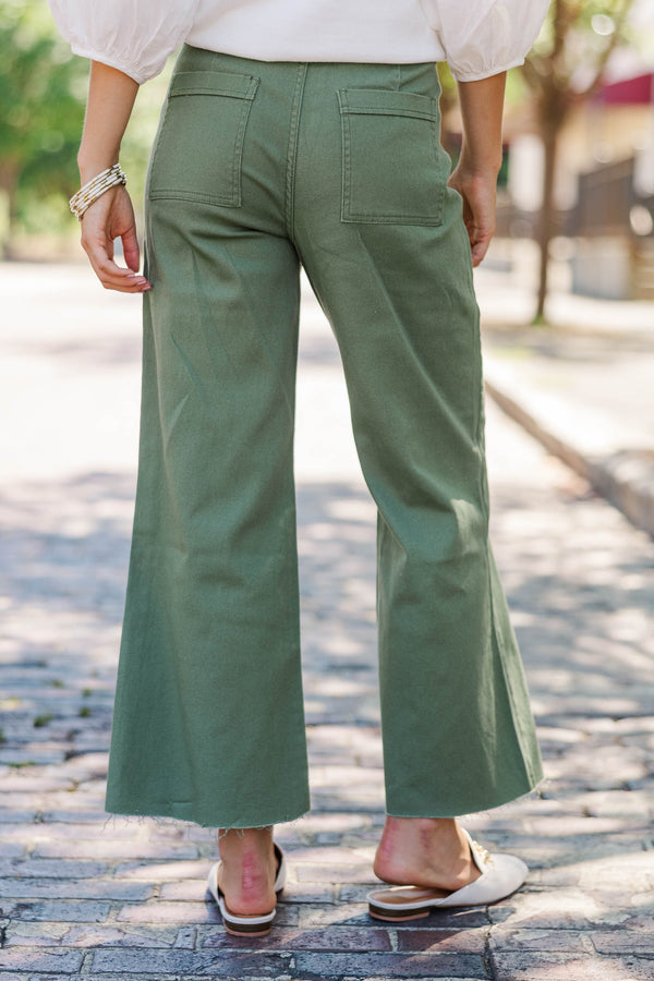 Going Strong Olive Green Cropped Jeans