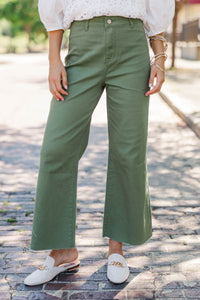 Going Strong Olive Green Cropped Jeans