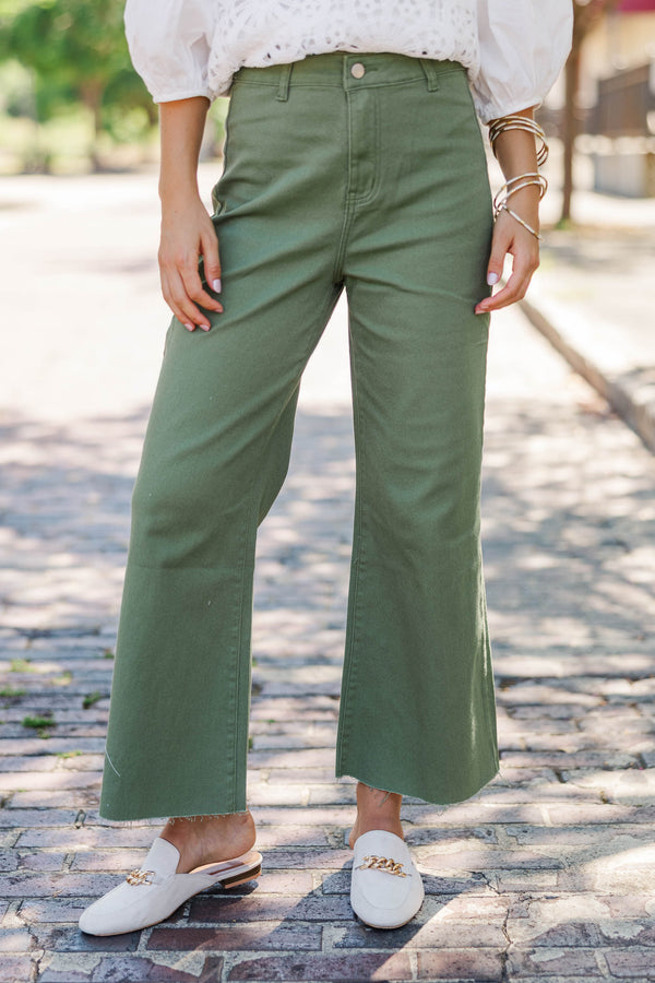 Going Strong Olive Green Cropped Jeans