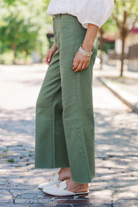 Going Strong Olive Green Cropped Jeans