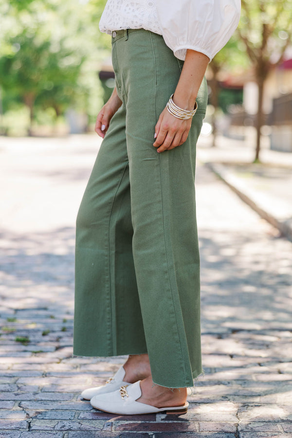 Going Strong Olive Green Cropped Jeans