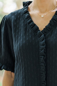 With Great Love Black Textured Puff Sleeve Blouse