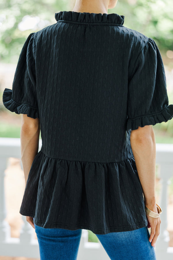 With Great Love Black Textured Puff Sleeve Blouse
