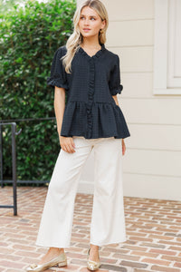 With Great Love Black Textured Puff Sleeve Blouse