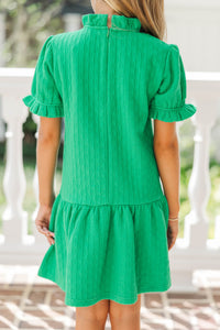 Girls: Stay You Green Textured Puff Sleeve Dress