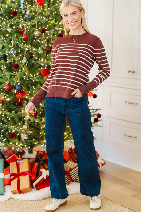 NURSING COLLECTION: Simple Truth Chocolate Brown Striped Sweater