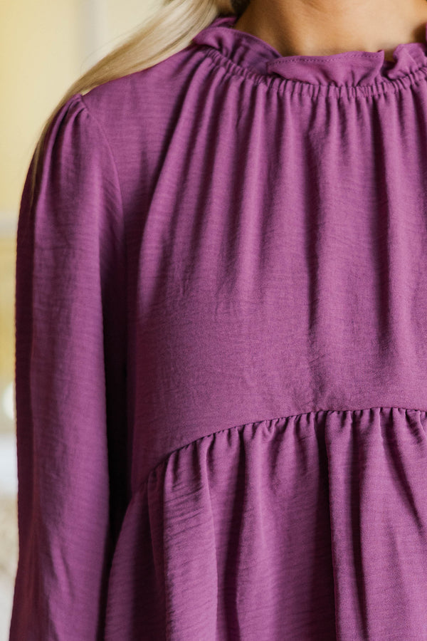 NURSING COLLECTION: Making Moves Plum Ruffled Blouse