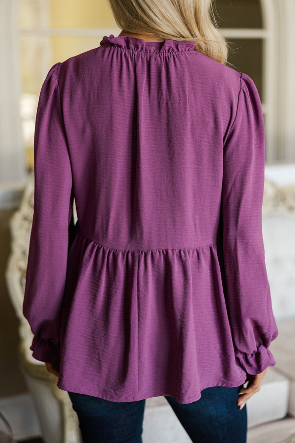 NURSING COLLECTION: Making Moves Plum Ruffled Blouse