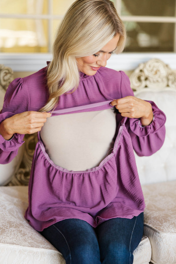 NURSING COLLECTION: Making Moves Plum Ruffled Blouse
