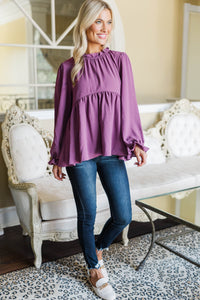 NURSING COLLECTION: Making Moves Plum Ruffled Blouse