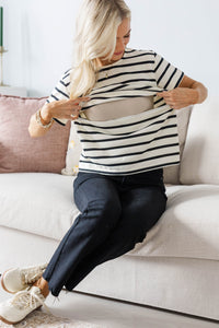 NURSING COLLECTION: Lucky You White Striped Tee