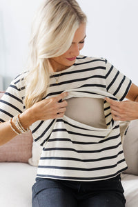 NURSING COLLECTION: Lucky You White Striped Tee