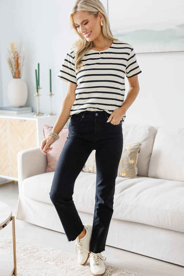 NURSING COLLECTION: Lucky You White Striped Tee